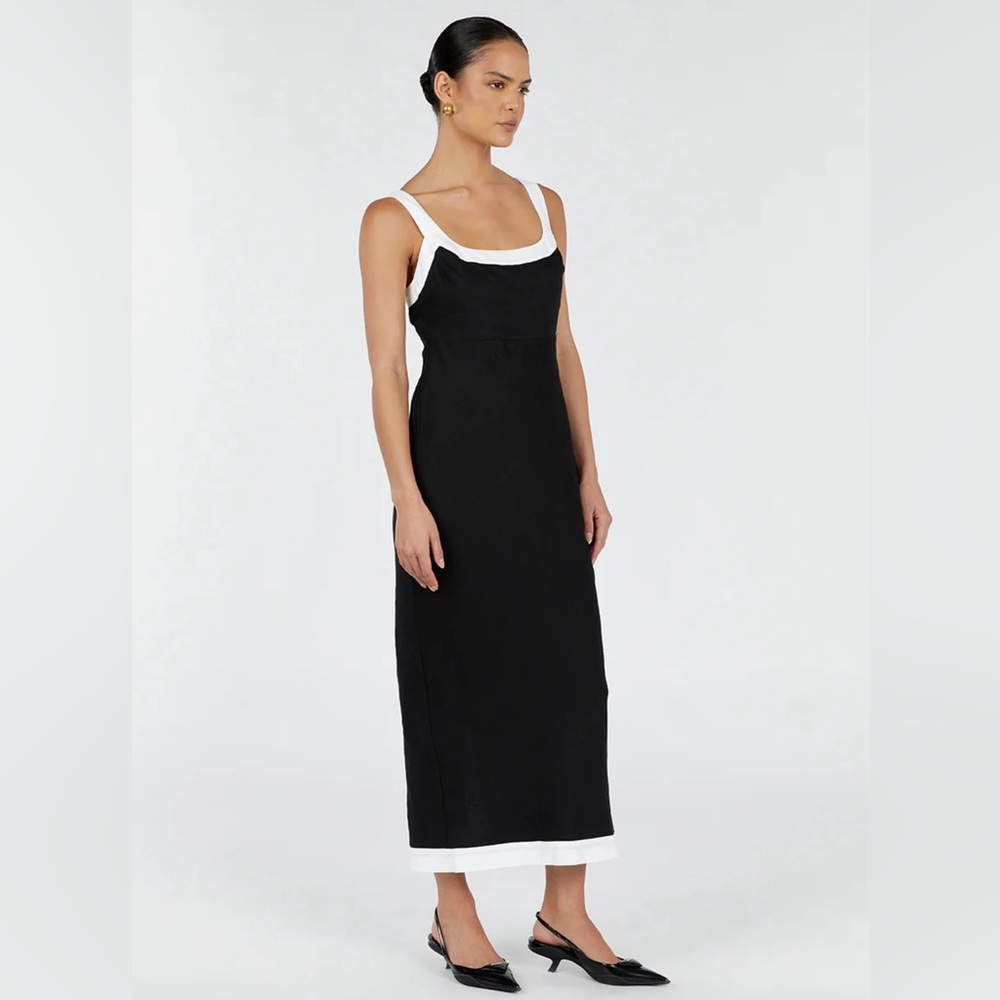 DISSH Black and White Linen Midi Dress - Picture 3 of 9